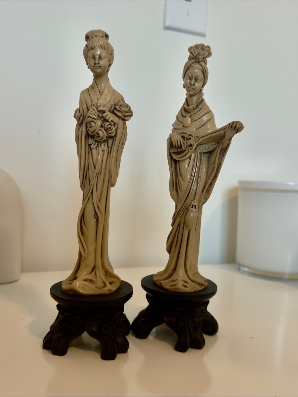 Antique Oriental Figurine Pair on Black Stands - Brand